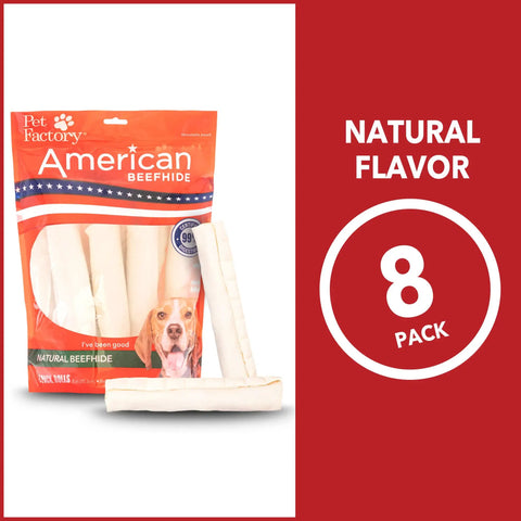 Thick American Beefhide Dog Chew Rolls 8-9 Inch Natural Flavor Long Lasting Rawhide Treats For Aggressive Chewers, 8 Count Pack