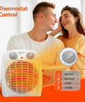 Portable 1500W Space Heater With Adjustable Thermostat And Overheat Protection next to a smiling couple in bright room