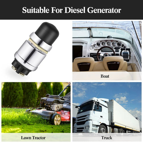 Push To Start Engine Button Momentary 12V 24V Waterproof Switch for Cars Boats Trucks Lawn Tractors Black 2 Pack shown with applications