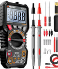 6000 Counts Magnetic Digital Multimeter with auto ranging, probes, accessories, and high-resolution display for automotive use.