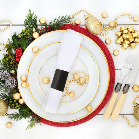 Elegant table setting with Self Adhesive Napkin Bands One Point Five By Four Point Twenty Five Inches Black Box Of Two Thousand