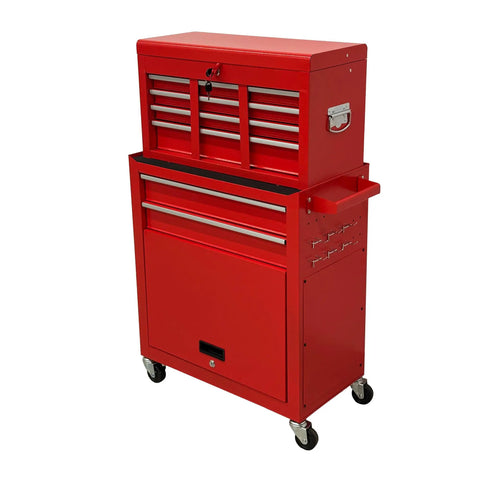 Solid As A Rock Rolling Tool Chest Eight Deep Drawers And Detachable Top Workbox Heavy Duty Mobile Shop Rig For Garage And Worksite Gear Organization Setup in red, heavy steel with wheels.