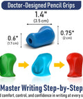 3 Step Pencil Grip Training Kit For Kids And Adults, Crossover Grip, Pinch Grip, Standard Ergonomic Grips in assorted colors