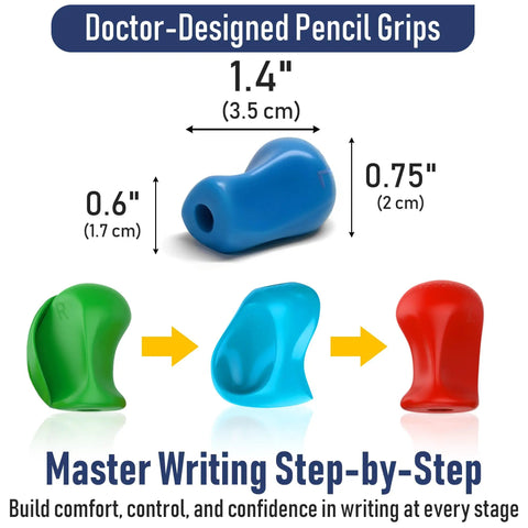 3 Step Pencil Grip Training Kit For Kids And Adults, Crossover Grip, Pinch Grip, Standard Ergonomic Grips in assorted colors
