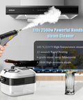 Heavy Duty 2500W Handheld Steam Cleaner with steam nozzle, featuring 110V power, rapid 15 seconds heating for grease removal.