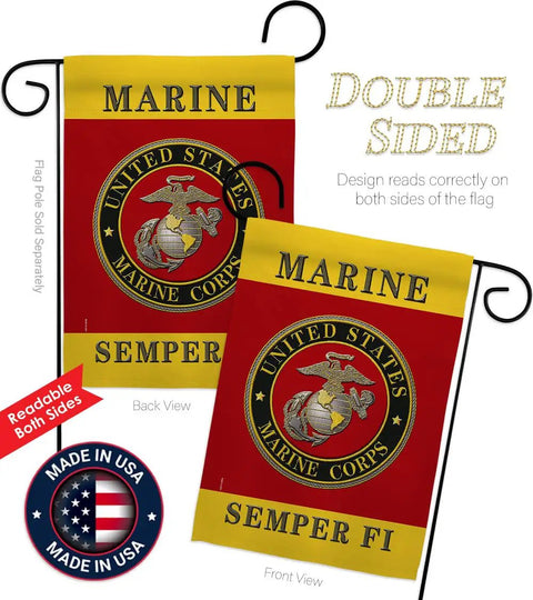 Semper Fi Two Sided Garden Flag For Lawn And House Decor 13 By 18.5 Inches Weatherproof Polyester Banner For Marine Corps Veterans
