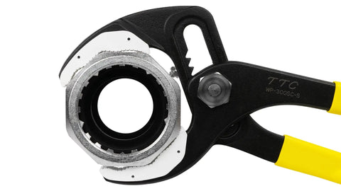 Close-up of Water Pump Pliers With Soft Resin Jaws And Built In Spring 12 Inch Adjustable Pliers focusing on jaws and handle