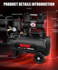 Boss Level Portable 8 Gallon Steel Air Compressor With 1.5 Hp And 2.85 Cfm At 116 Psi features pressure gauges, wheels, and a sturdy handle.