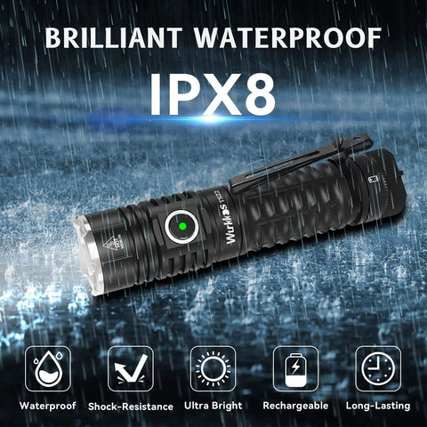 TS22 4500 Lumen Rechargeable LED Flashlight With Magnetic Charging IP68 Waterproof Auto Lock And Reverse Charging Military Grade