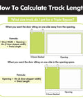 Diagram showing how to calculate track length for Black Rustic Triple Track Bypass Sliding Barn Door Hardware Kit For Doors 1.375 To 1.75 Inches Thick Three 6.6ft Flat Tracks Full Bypass System For Interior Doors Doors Not Included Easy Mount And Smooth Overlap.