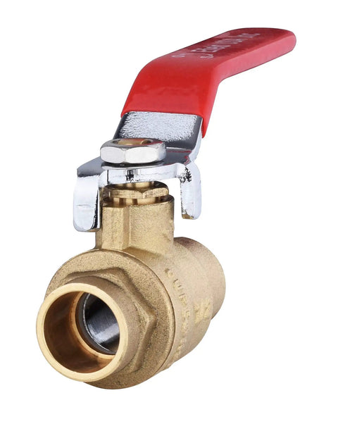 Close-up of Pack Of Ten Full Port Sweat Brass Ball Valve Half Inch Lead Free Forged Brass 600 WOG For Water Oil And Gas One Quarter Turn