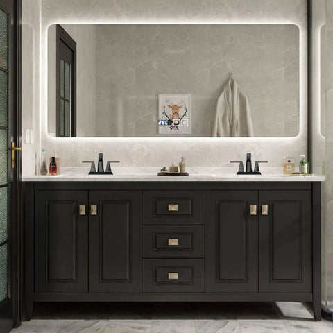 Modern bathroom with Two Handle Centerset Slick Black Bathroom Sink Faucet With Pull Out Sprayer 3 Hole 4 Inch Lavatory Mixer Tap
