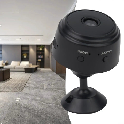 Dead Simple 1080P WiFi Wireless Security Camera With Night Vision And Smart Motion Alerts Featuring 120 Degree Wide Angle Lens set up in modern indoor living space.
