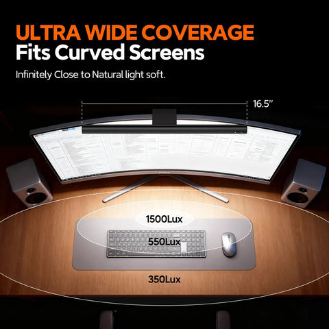 Monitor Light Bar Dimmable USB Lamp With Eye Care Tech No Screen Glare Backlight Wireless Controller on curved screen