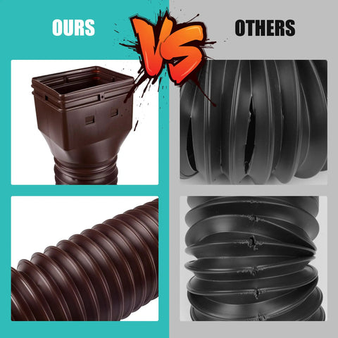 2 Pack Flexible Downspout Extensions With Diverter, Extendable From 21 To 58 Inches, Brown, Drain Pipe Connector For Most Residential Downspouts, Bendable To Redirect Rainwater And Shield Foundations, Built Tough And Easy To Install