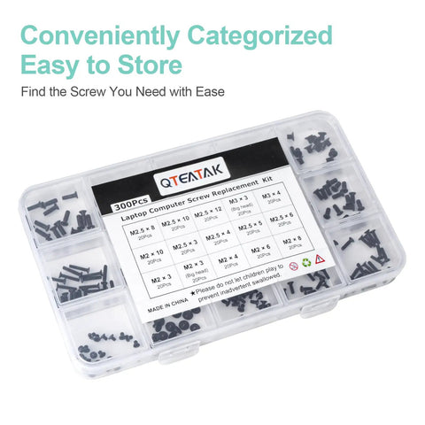 Top Shelf 300 Piece Black Laptop Screw Kit For Notebooks And Desktop Computers Steel Replacement Hardware For Dell Hp Mac Lenovo No Sweat Quick Repair Set in a clear organizer.