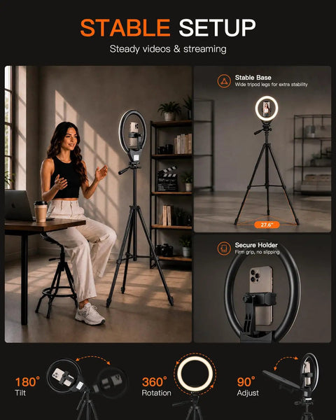 50 Inch Ring Light With Stand And Phone Tripod LED Ring Light With Remote 3 Color Modes And 10 Brightness Levels for setup