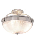 Three Light Semi Flush Mount Ceiling Light In Brushed Nickel With Patterned Glass Shade, Dimmable And UL Listed For Indoor Dry Location