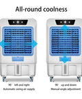 Heavy Duty Commercial Grade Jumbo Windowless Evaporative Air Cooler With Eight Ice Packs Ninety Degree Swivel Oscillation showing air supply adjustments.