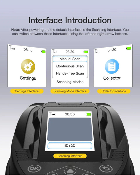 Close-up of 2D Wireless Barcode Scanner With TFT Screen And Dual CMOS CCD Sensors For Long Codes Bluetooth QR Reading