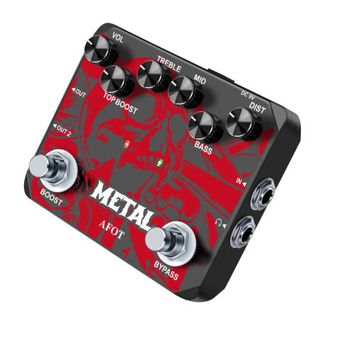 Beefy Metal Distortion Guitar Pedal with True Bypass, High Gain Clarity, Muff Top Boost, 80s and 90s Metal Tones, Red Design