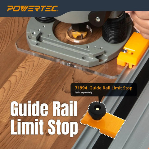 Top Tier Router Guide Rail Adapter For Bosch 1617 Plunge Router With Track Saw Compatibility mounted on wooden surface.