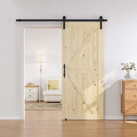 36 Inch By 84 Inch Sliding Barn Wood Door Pre Drilled DIY Ready To Assemble Unfinished Solid Spruce Panel Interior Single Door