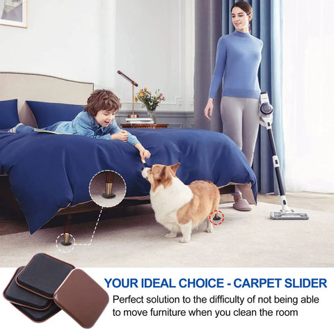 12 Piece 3 Inch Square Carpet Furniture Sliders Kit For Moving Heavy Furniture Easy Glide On Carpets Protect Carpet Surface Durable Heavy Duty Movers Reusable used under bed for easy rearranging.
