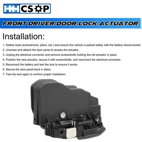 BMW Front Left Driver Side Power Door Lock Actuator Motor Replacement For 2003-2019 Models Fits 3 Series X1 X3 X5 And More Durable, Easy Install, Smooth Locking Performance For Your Ride black plastic actuator with installation guide