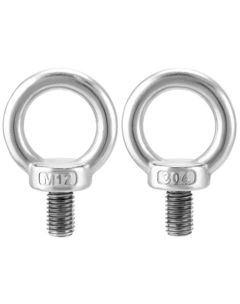 Top Shelf 304 Stainless Steel M12 x 20mm Shoulder Lifting Ring Eye Bolt With Male Thread Five Pack, silver, durable for rigging.