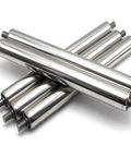 Premium Heavy Duty Stainless Steel Conveyor Rollers For Industrial Factory Use With Rust Proof Build and Spring Press Installation Plus Smooth Silent Operation In 5 Pack Lengths At 36 Inch, showing 5 shiny rollers.