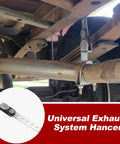 3 Inch Exhaust Hanger Kit 12 Piece With 360 Degree Swivel Clamps installed under vehicle for pipe alignment