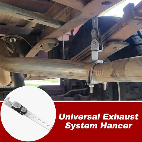 3 Inch Exhaust Hanger Kit 12 Piece With 360 Degree Swivel Clamps installed under vehicle for pipe alignment