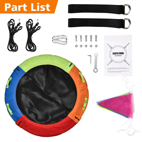 Saucer Swing 40 Inch Circle Disc With Adjustable Straps 900 Lb Weight Capacity Multicolor Backyard Outdoor Swing For Kids parts