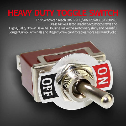 Waterproof SPST Toggle Switch 12V DC 30A Marine Grade Built Tough 2 Pin On Off With Spade Terminals close-up