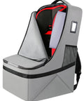 Grey Gate Check Car Seat Travel Bag with Padded Interior for Air Travel, rugged carrier backpack fits most brands, 17x17x28 inches.