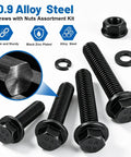 250 Piece M8 Flange Head Bolt Kit With Hex Bolts Nuts And Washers, M8-1.25 X 16/20/25/30 Mm Metric Fasteners, black zinc galvanized