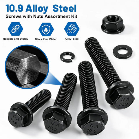 250 Piece M8 Flange Head Bolt Kit With Hex Bolts Nuts And Washers, M8-1.25 X 16/20/25/30 Mm Metric Fasteners, black zinc galvanized