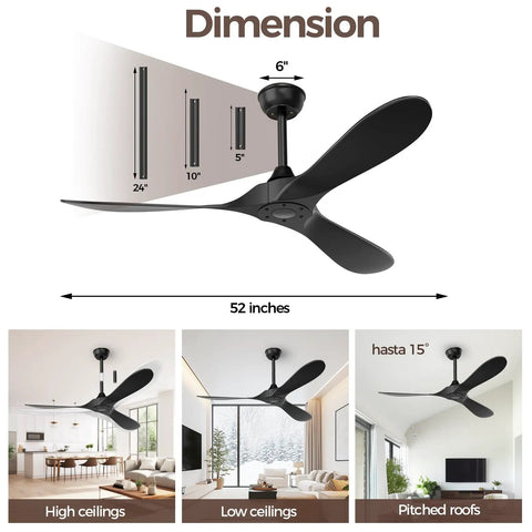 Black Outdoor Ceiling Fan 52 Inch No Light With Remote Control demonstrating various ceiling arrangements