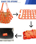 Heavy Duty Hoisting Lifting Net With Reinforced Canvas Weave And UV Resistant Coating For Cargo Hauling and Rock Solid Grip on Hitch Carriers, displaying storage process.