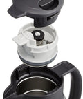 Built Tough Stainless Steel Vacuum Carafe 1.5 Liter with open lid and components, showing extra wide mouth.