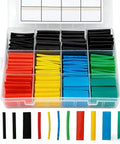 Assorted 140 Pcs Heat Shrink Tubing Set For Wiring Protection in colorful and black insulated polyolefin tubes in a clear box.