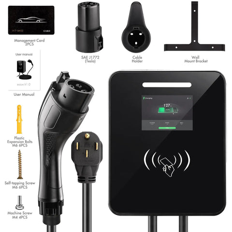 High Speed Level 2 EV Charger 11.5kW 240V J1772 With 20ft NEMA 14-50 Cable Smart App WiFi Control Works With All EVs And Tesla Adapter Included