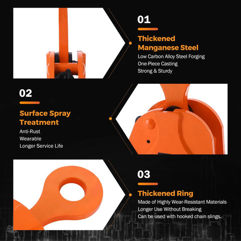 BEAMNOVA 2 Ton vertical plate lifting clamp, orange thickened manganese steel, for lifting sheet metal