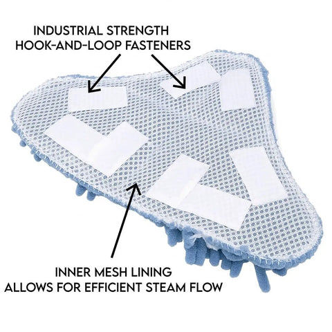 Detailed view of Premium Steam Pocket Replacement Mop Pads In Bright Coral, featuring hook-and-loop fasteners and mesh lining.