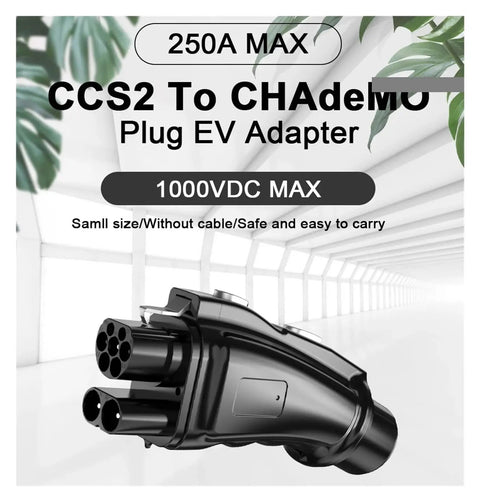 Top Shelf Heavy Duty Ccs2 To Chademo Adapter For Blazing 250A DC EV Charging Supplies close-up view of compact plug.