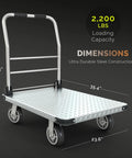 Heavy Duty 2200 Pound Capacity Foldable Push Cart Dolly with dimensions and metal construction, ideal for moving furniture and luggage