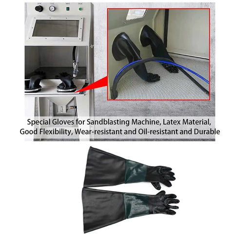 Sandblasting Cabinet Gloves 23.6 Inch Tough As Nails PVC Cotton Lined Work Gloves inserted in sandblasting machine