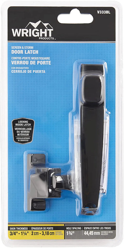 Push Button Door Latch For Screen And Storm Doors, Out Swing, 0.75 To 1.25 Inch Thick, No Lock Out Technology, Durable Black Finish