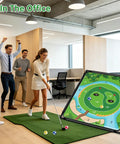 Dual Sided Golf Chipping Game Set With Club Sticky Golf Games Pro Battle Mat played indoors in office by group of people